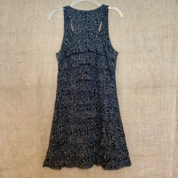CAMELLIA Tiered Ruffle Dress Animal Print Gray Black Small - Picture 2 of 5